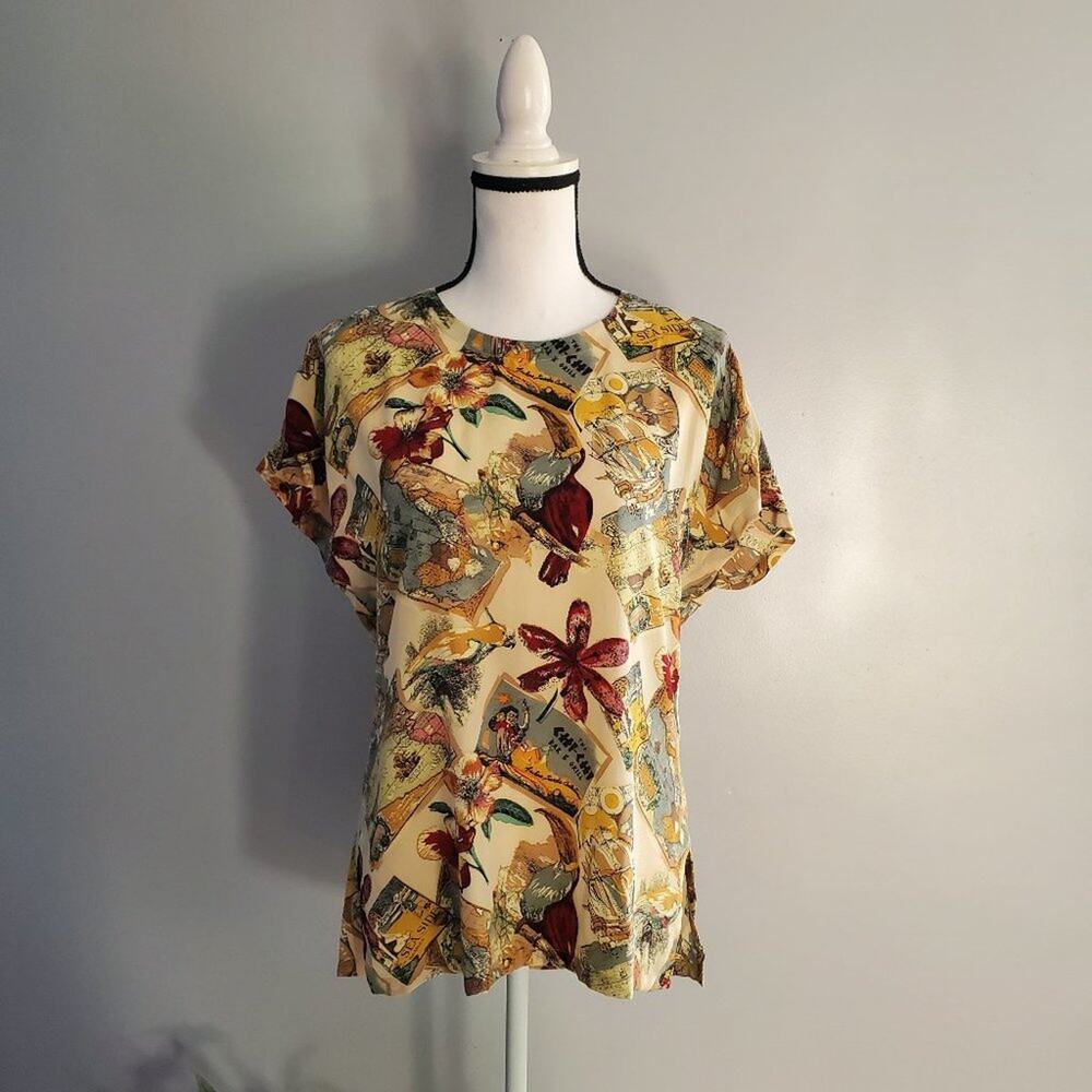 Theomiles Chi-Chi Bar & Grill 100% Silk Short Sleeve Top 8